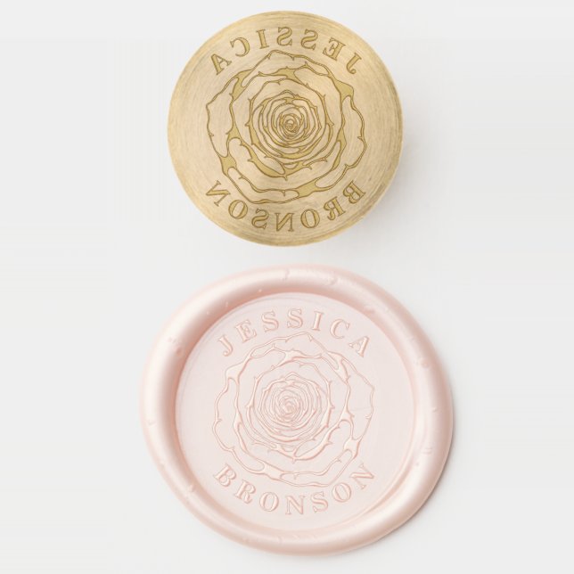 Couples Names Rose Wedding Wax Seal Stamp (Stamped)