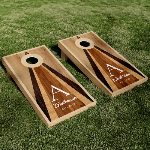 Couples Names Rustic Wood Grain Elegant Wedding Cornhole Set