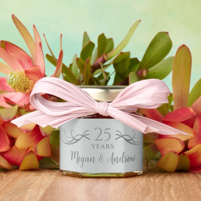 Couples Names Silver 25th Wedding Anniversary Gift Honey Jar Favors (Insitu (Wedding))