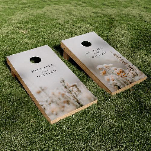 Couples Names Soft Romantic Flowers Wedding Cornhole Set