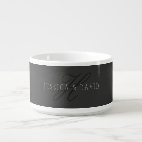 Couples Names  Surname Monogram Dark Grey Bowl