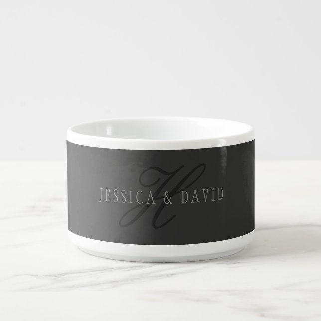Couples Names & Surname Monogram Dark Grey Bowl (Center)