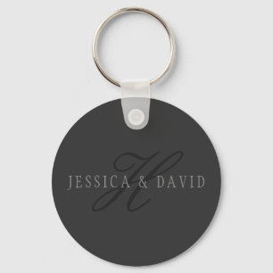 Couples Names & Surname Monogram Dark Grey Keychain