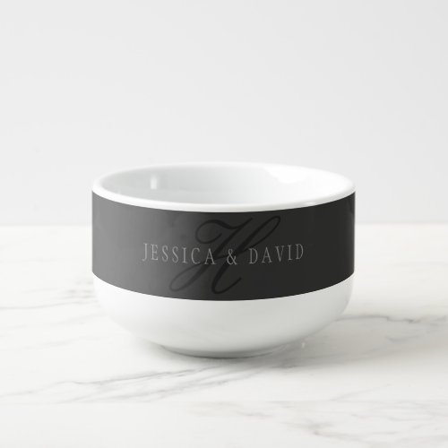 Couples Names  Surname Monogram Dark Grey Soup Mug