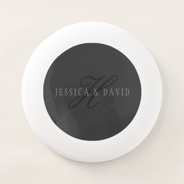 Couples Names & Surname Monogram Dark Grey Wham-O Frisbee (Front)