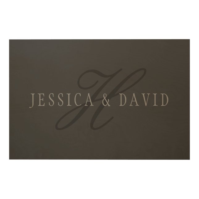 Couples Names & Surname Monogram Dark Grey Wood Wall Art (Front)