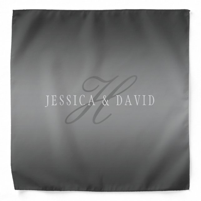 Couples Names & Surname Monogram Gradient Grey Bandana (Front)