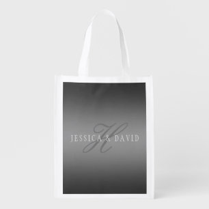 Couples Names & Surname Monogram Gradient Grey Grocery Bag