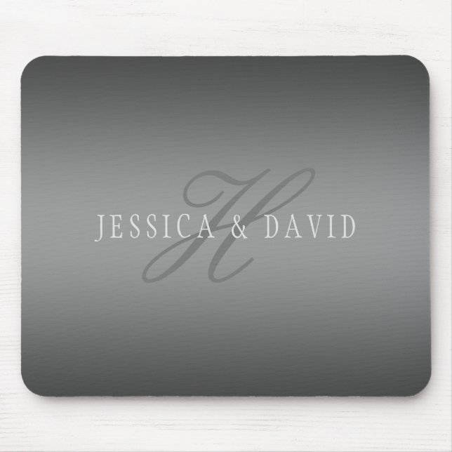 Couples Names & Surname Monogram Gradient Grey Mouse Pad (Front)