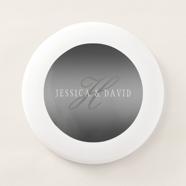 Couples Names & Surname Monogram Gradient Grey Wham-O Frisbee (Front)