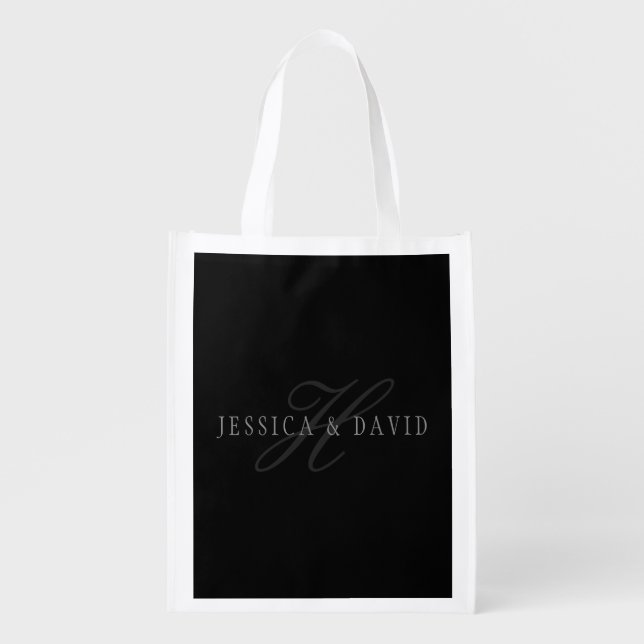 Couples Names & Surname Monogram Grocery Bag (Front)