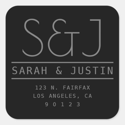 Couples Names  Surname Monogram Square Sticker