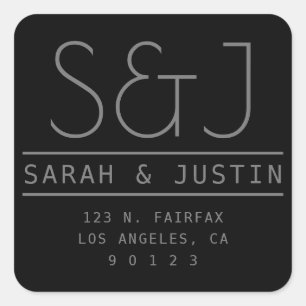 Couples Names & Surname Monogram Square Sticker