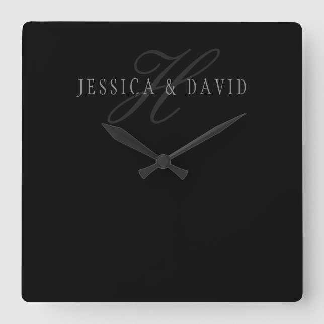 Couples Names & Surname Monogram Square Wall Clock (Front)