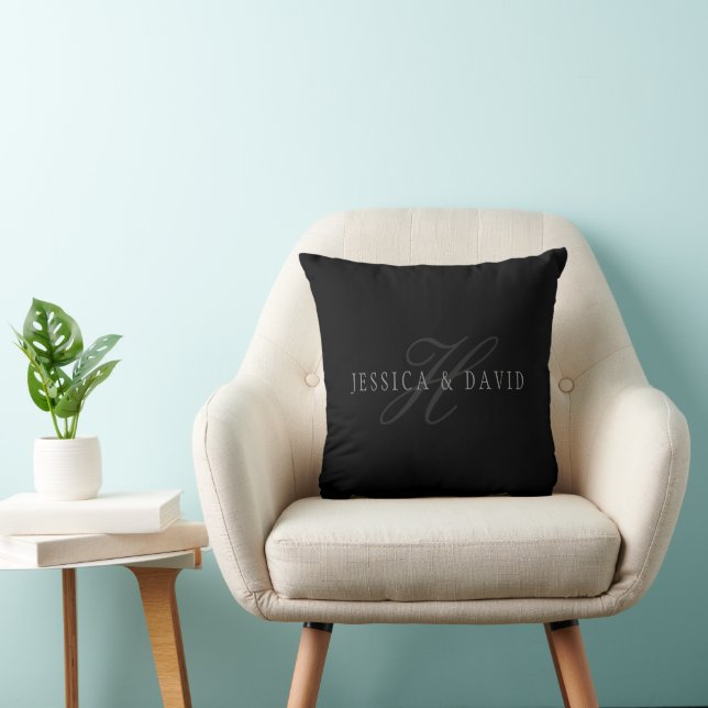 Couples Names & Surname Monogram Throw Pillow (Chair)