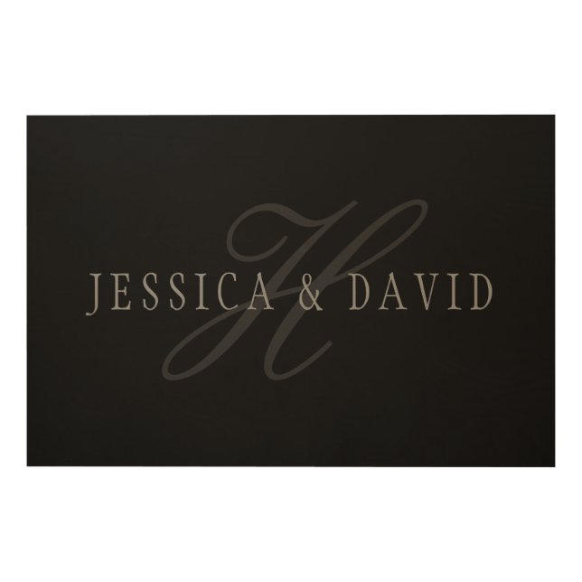 Couples Names & Surname Monogram Wood Wall Art (Front)
