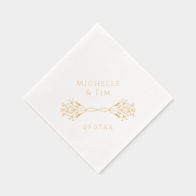 Couple's Names Unique Modern Elegant Wedding Gold Foil Napkins (Right)