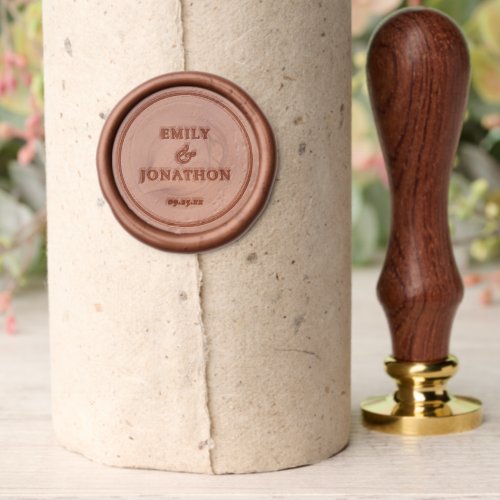 Couples Names Wedding Date Line Border Wax Seal Stamp