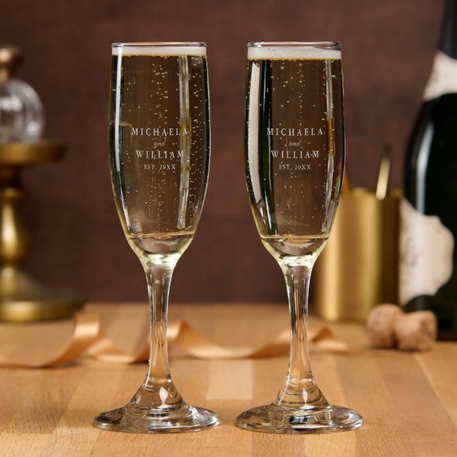 Couple's Names & Year Wedding/Anniversary Champagne Flute (Party)