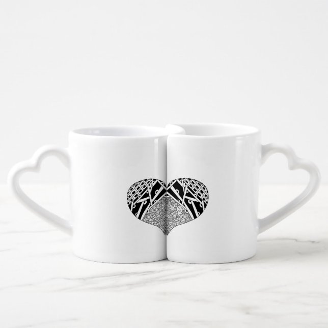 Couples nesting coffee mugs with heart design (Front Nesting)