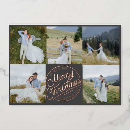 Couples Newlyweds Christmas 5 Photo Foil Holiday Card