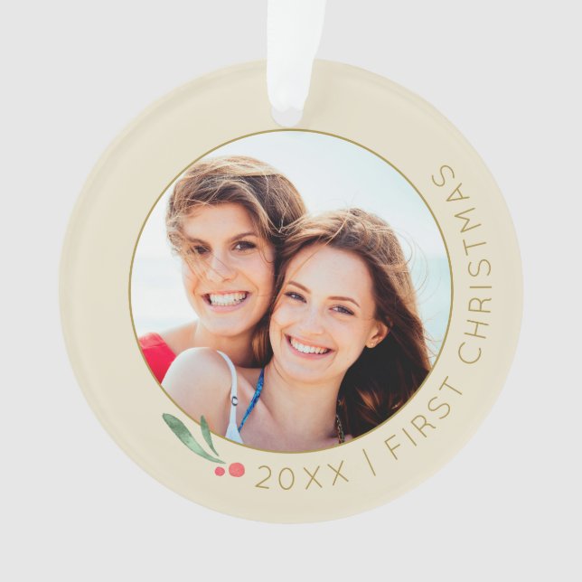 Couple's Our 1st Christmas Gold Monogram Ivory Ornament (Front)