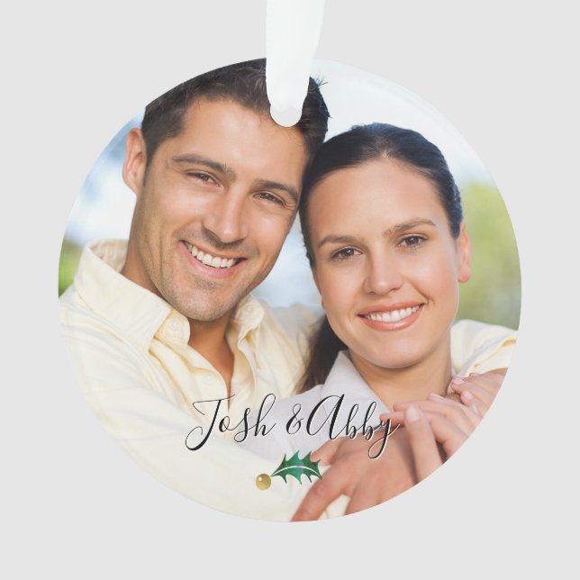 Couple's Our First Christmas Photo & Green Gold Ornament (Front)