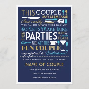 Couples Party Blue And Gold Invitation by msimkin at Zazzle