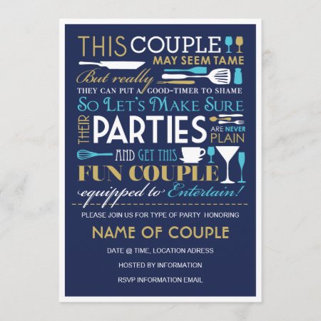 Couples Party Blue And Gold Invitation
