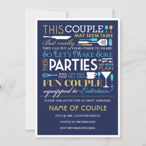 Couples Party Blue and Gold Invitation