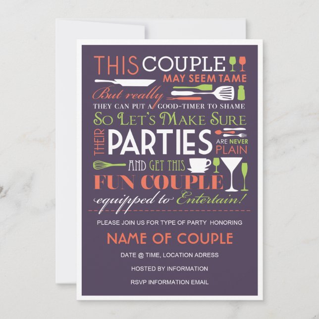 Couples Party Eggplant Invitation (Front)