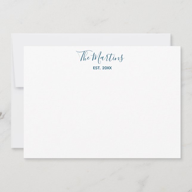 Couples Personalized Blue Teal Modern Calligraphy Note Card (Front)