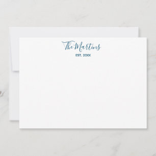Couples Personalized Blue Teal Modern Calligraphy Note Card