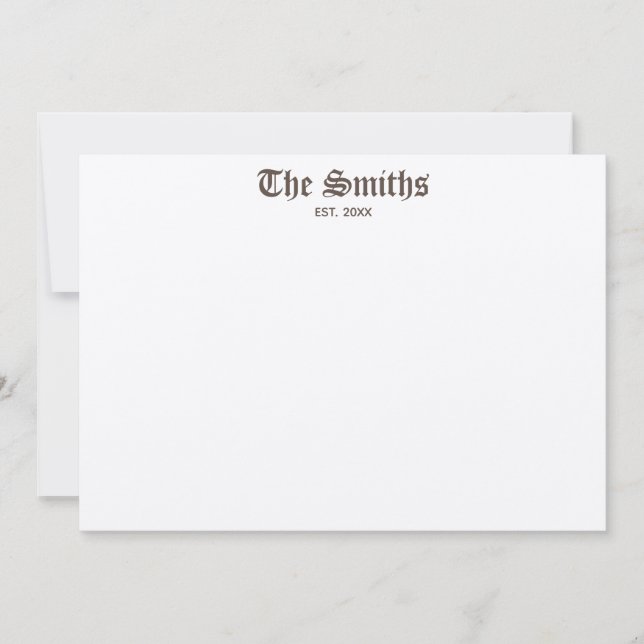 Couples Personalized Brown Classical Calligraphy Note Card (Front)