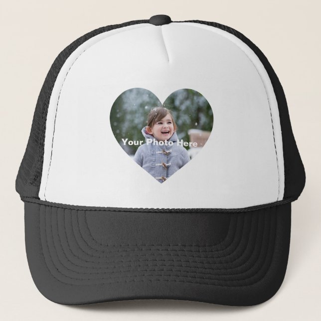 Couples Personalized Heart-Shaped Photo Trucker Hat (Front)