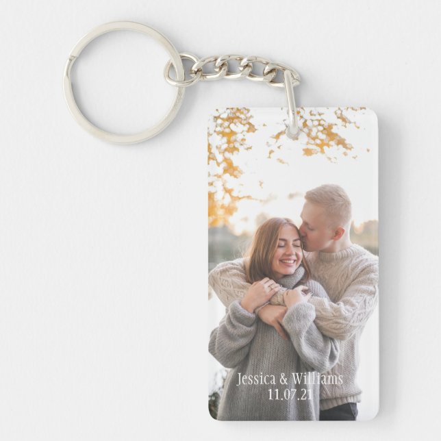 Couples Personalized Photo Names And Date Keychain (Front)