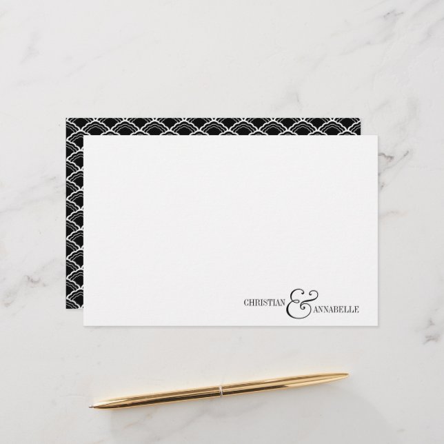 Couples Personalized Stationery Black Scallop (Front/Back In Situ)