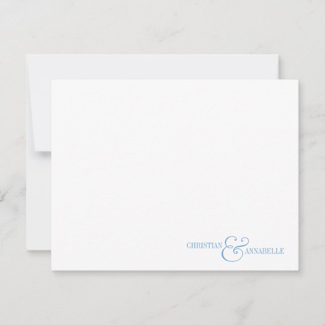 Couples Personalized Stationery Dusty Blue Scallop Note Card (Front)