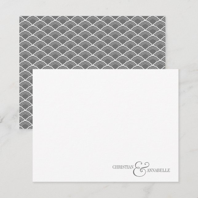 Couples Personalized Stationery Gray Scallop Note Card (Front/Back)