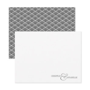 Couples Personalized Stationery Gray Scallop Note Card