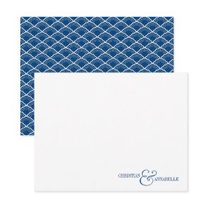 Couples Personalized Stationery Navy Blue Scallop Note Card