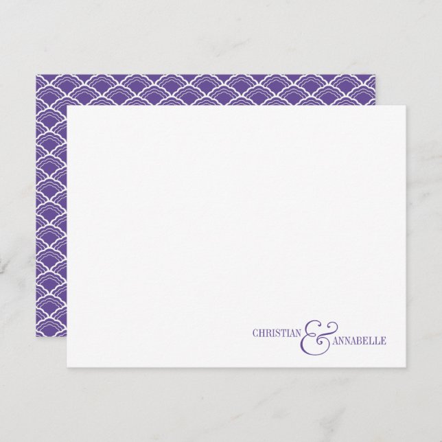 Couples Personalized Stationery Purple Scallop Note Card (Front/Back)
