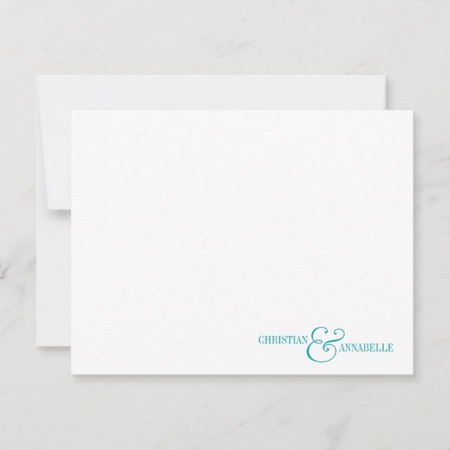 Couples Personalized Stationery Teal Green Scallop Note Card (Front)