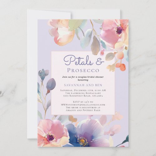 Couples Petals and Prosecco Floral Bridal Shower  Invitation