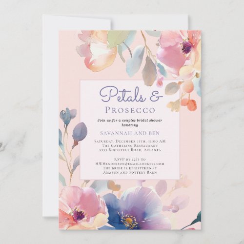 Couples Petals and Prosecco Pink Bridal Shower  Invitation