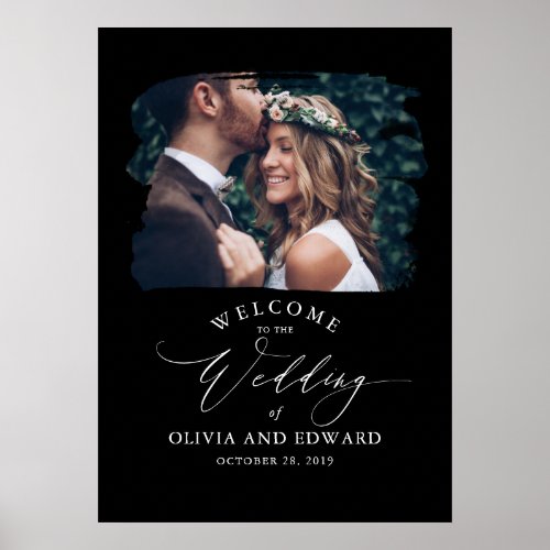 Couples Photo Black Wedding Welcome Sign