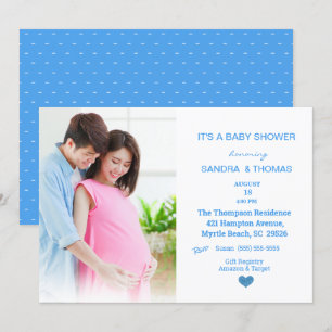 Couples Photo Blue Baby Shower Invitation