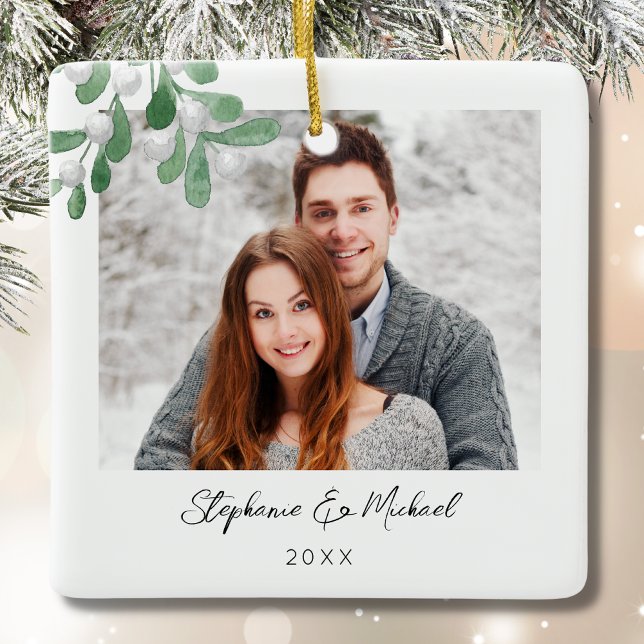 Couples Photo Christmas Ceramic Ornament (Creator Uploaded)