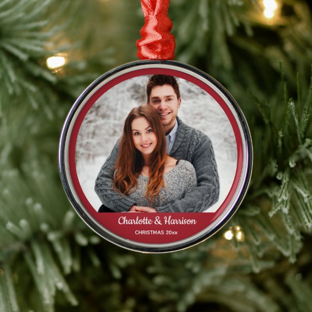 Couple's Photo Christmas Metal Ornament (Tree)