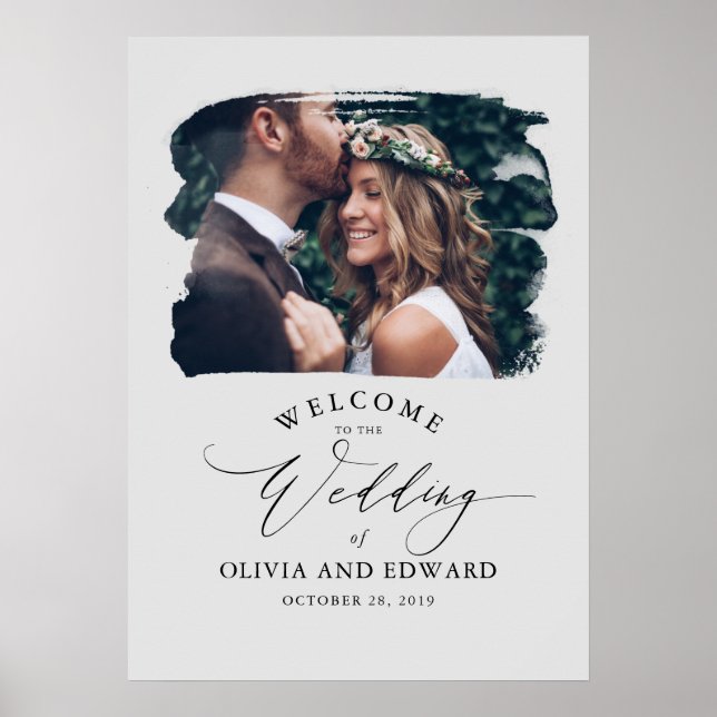 Couples Photo Gray Wedding Welcome Sign (Front)